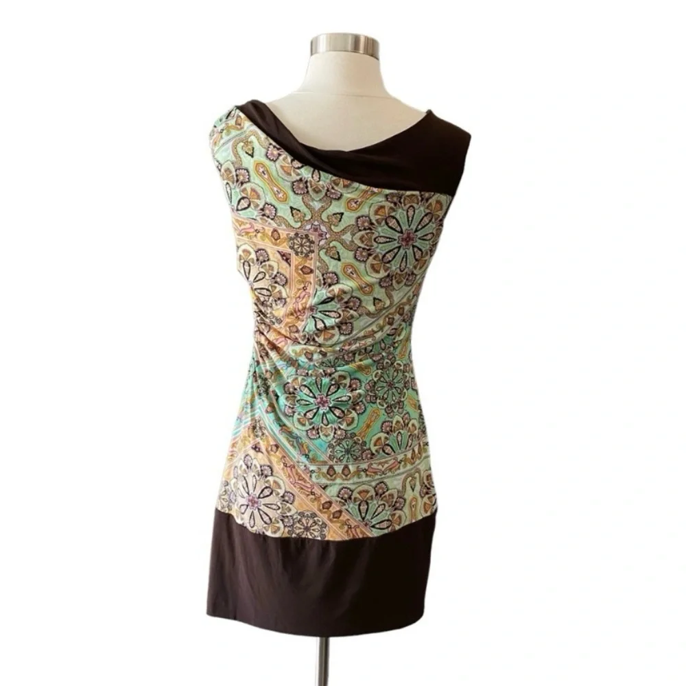 Ruched Mini Body Con Dress Paisley Print Y2K Style - Picture 9 of 11